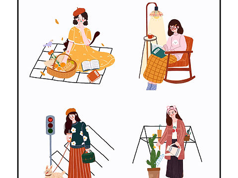 女孩们的一天插画合集
