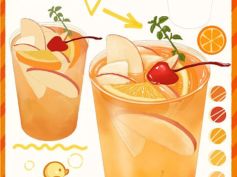 果茶插画分享  甜橙苹果