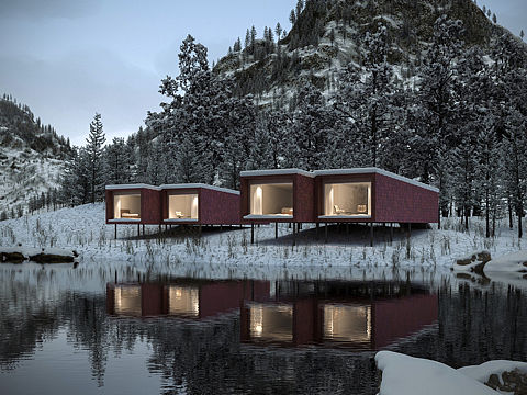 雪景建筑表现 Arctic Tree House Hotel