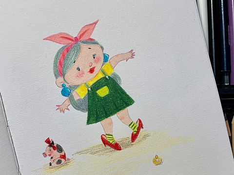 彩铅 童年-变成大人的模样