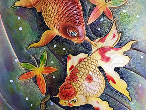 皮雕画—-金鱼戏水