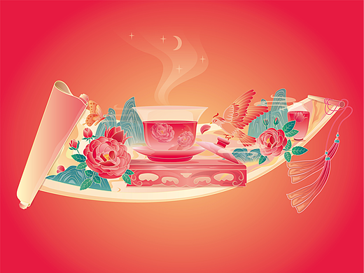 包装礼盒、插画——源萃玫瑰礼盒：玫瑰花茶、玫瑰纯露