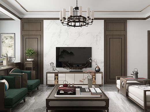 新中式风格客餐厅（个人主页-ZNDAwNTM2NDQ=） - 家装设计 - 站酷设计师一名Nice的设计师原创素材 - 站酷ZCOOL