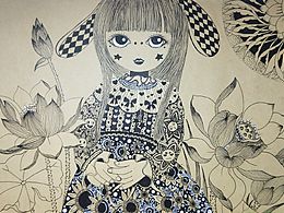 荷花邊的女孩——線描