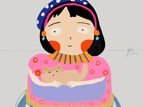抱着猫的波普少女（个人主页-ZMzcxMDI5NDA=） - 创作习作 - 站酷设计师露水安娜与海豚98原创素材 - 站酷ZCOOL