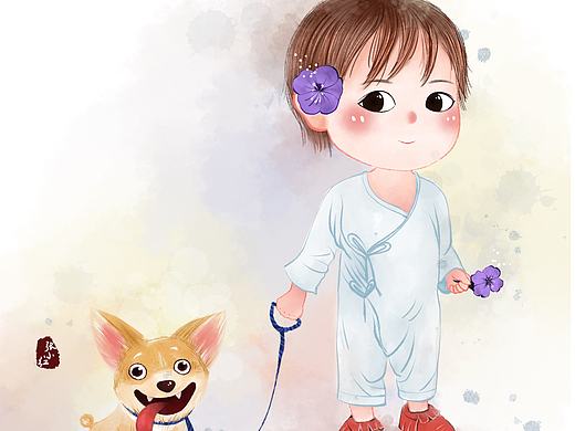 遛狗狗。（个人主页-ZMzE3MTg5MzY=） - 儿童插画 - 站酷设计师张小红灬原创素材 - 站酷ZCOOL
