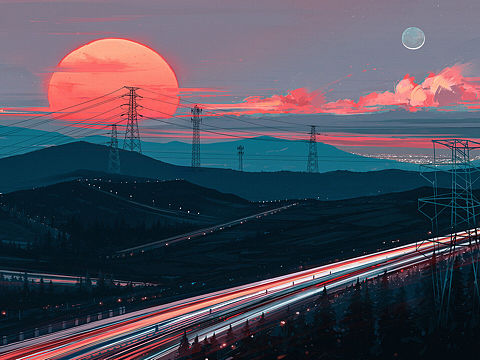 插画夕阳