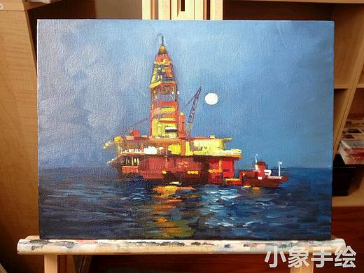 《夜泊》30*40cm风景油画