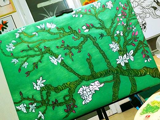 油画《盛开的杏树》