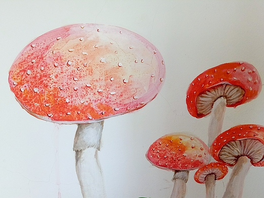 墙上画个蘑菇纯艺术-绘画3年前training插画-创作习作3年前墙绘山水画