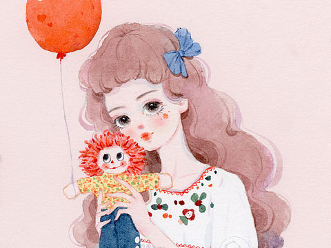 小熊猫胖哒  小熊猫课堂 水彩 少女插画 熊猫丝芙