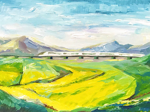 开往春天的列车(丙烯画)