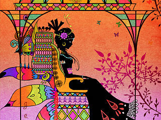 沉思的公主。 拾花女孩