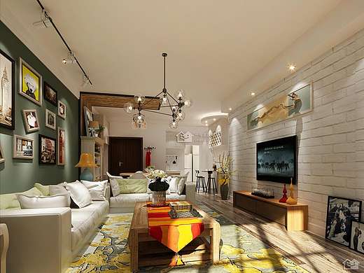 花果园北欧109平米三房二厅一卫混搭装修效果图