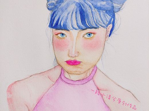 原创水彩手绘女生头像,丸子头,就问你爱不爱?!!~