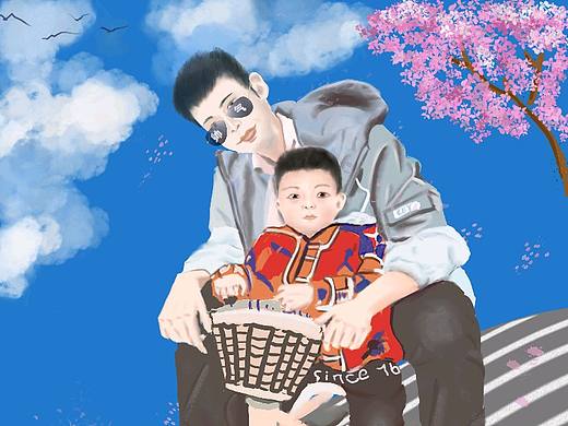 父与子,照片板绘