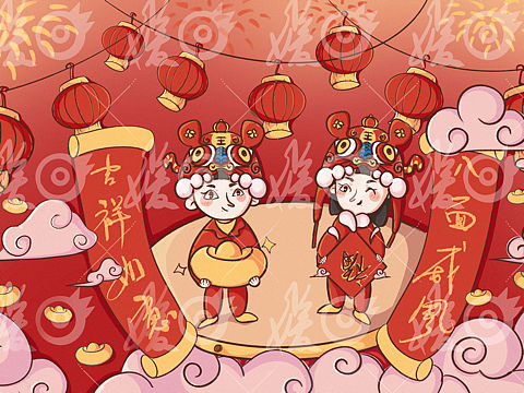 春節(jié) 過年氛圍感（個人主頁-ZNTc1MTg2MjA=） - 兒童插畫 - 站酷設(shè)計師媛圈圈圈圈原創(chuàng)素材 - 站酷ZCOOL
