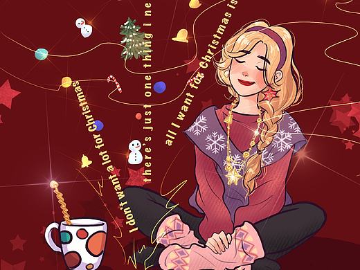圣诞插画：听一首歌立即进入圣诞氛围