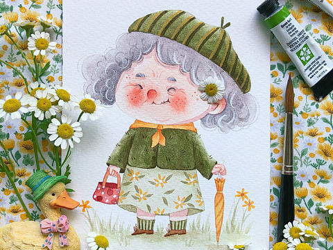 水彩手绘治愈系小可爱插画
