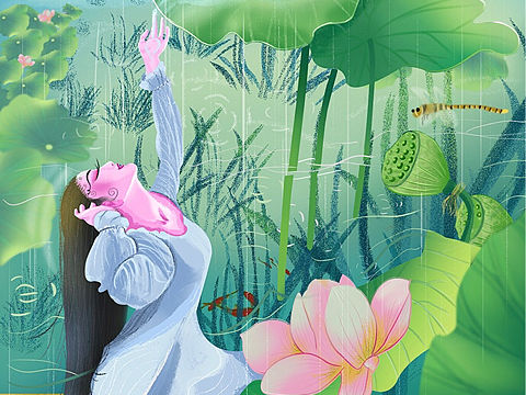 飘柔广告宣传/荷花/荷叶（个人主页-ZMzI0NDg3MDA=） - 商业插画 - 站酷设计师娆墨原创素材 - 站酷ZCOOL