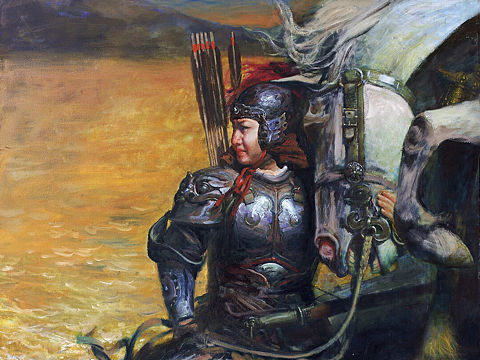 油画作品《花木兰望乡》