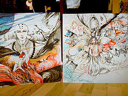 两幅好巨大的手绘水彩