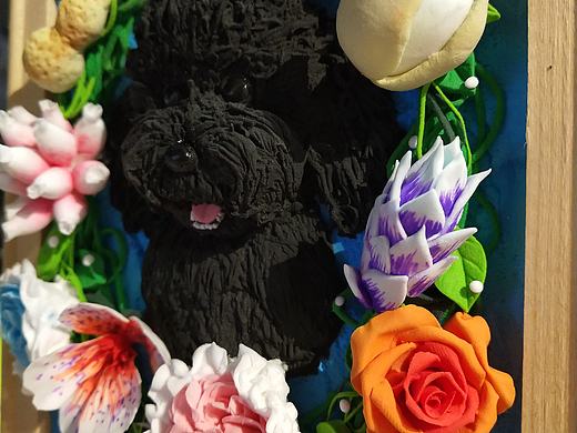 安小染手作 粘土狗狗花艺浮雕框作品