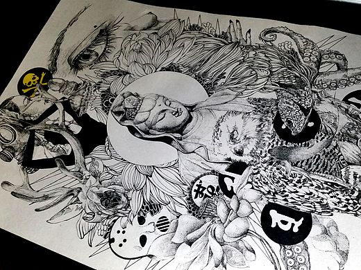针管笔手绘作品《点.绛唇》