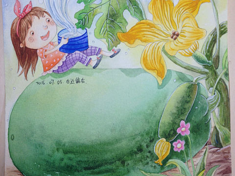 给瓜浇水（个人主页-ZMTcxMjgxODA=） - 儿童插画 - 站酷设计师右边偏右原创素材 - 站酷ZCOOL