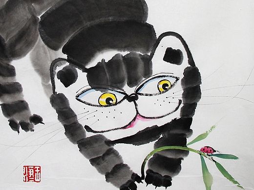 画儿晴天纸本水墨画猫系列二（多幅水墨猫）