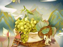 中国风工笔葡萄