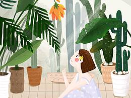 插画练习《花室女孩》