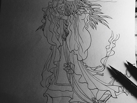 国画人物线描临摹