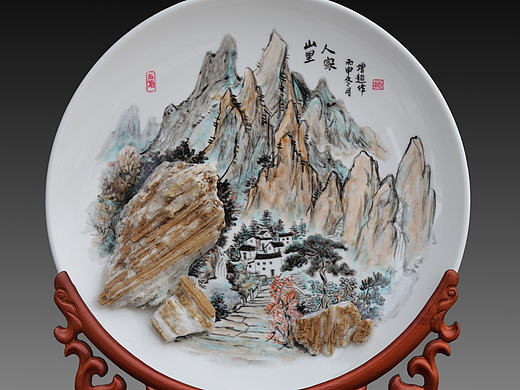 杨增超石画艺术 石画 石画艺术 奇石 灵璧石 装饰盘 挂盘 立体盆景 山里人家