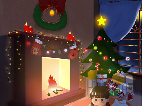 学习中的作业,小场景圣诞氛围题材