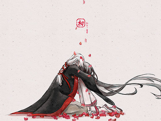 《初》 丨古风爱情温暖插画 sai厚涂水彩风格 并且错误多多（标题是复杂点上镜率高吗？）