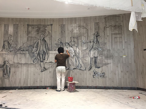 荥阳金鱼草融合餐厅彩绘装饰