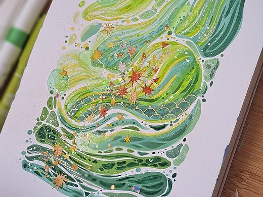 原创插画~加了剪贴的手绘插画