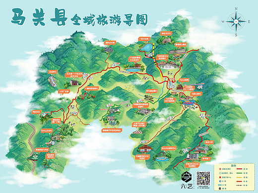 云南马关县全域旅游导图手绘地图设计