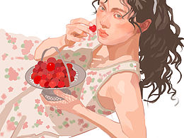 人像插画《吃玻璃珠的女孩》
