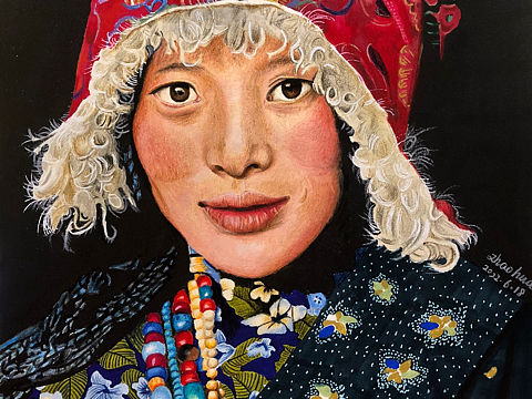 彩铅写实作品《高原•女人》