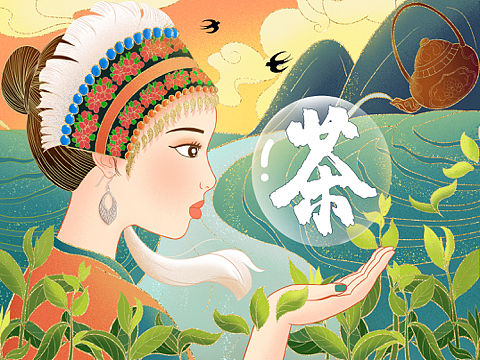 新中式插画-茶叶包装