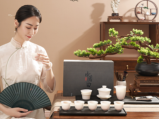 京东京造 | 新中式羊脂玉茶具拍摄