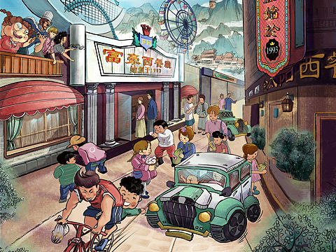 富豪西餐厅插画设计