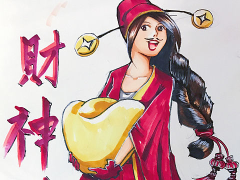 年初五！马克笔手绘财神！