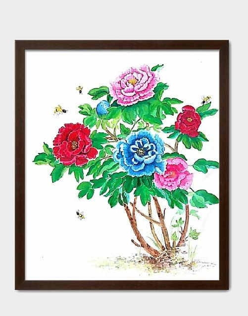 中式油画，牡丹