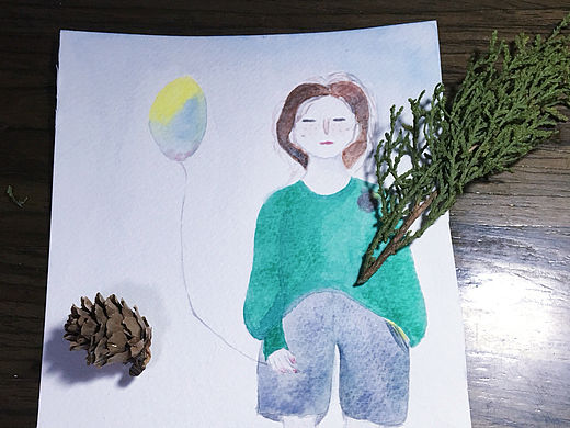 水彩原作-毛衣雀斑姑娘。+ 水彩小本制作