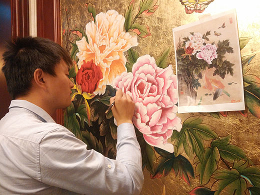 工笔金箔画 别墅壁画
