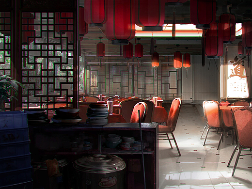 餐馆一角 A corner of the restaurant 场景过程分享