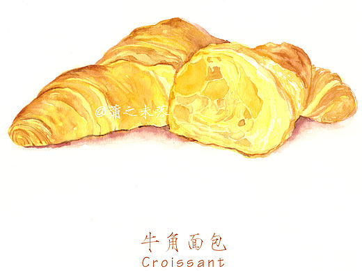 水彩手绘-甜品（牛角面包）